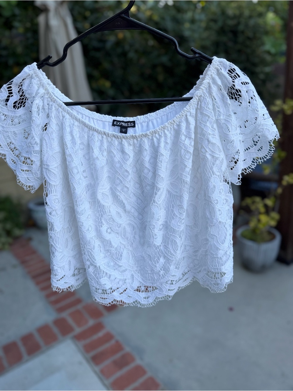 Express White Lace Off-the-Shoulder Crop Top